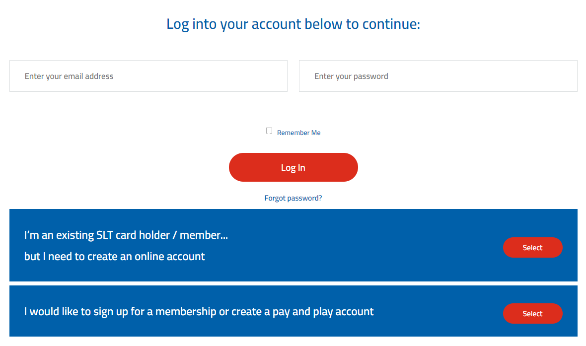 Screenshot of options on booking portal